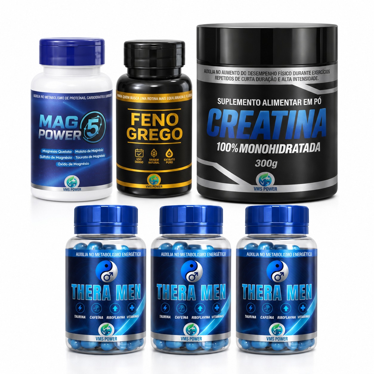 COMBO - CREATINA (1 CREATINA VMS POWER + 3 THERAMEN + 1 FENO GREGO VMS POWER + 1 5 MAGNESIO VMS POWER)